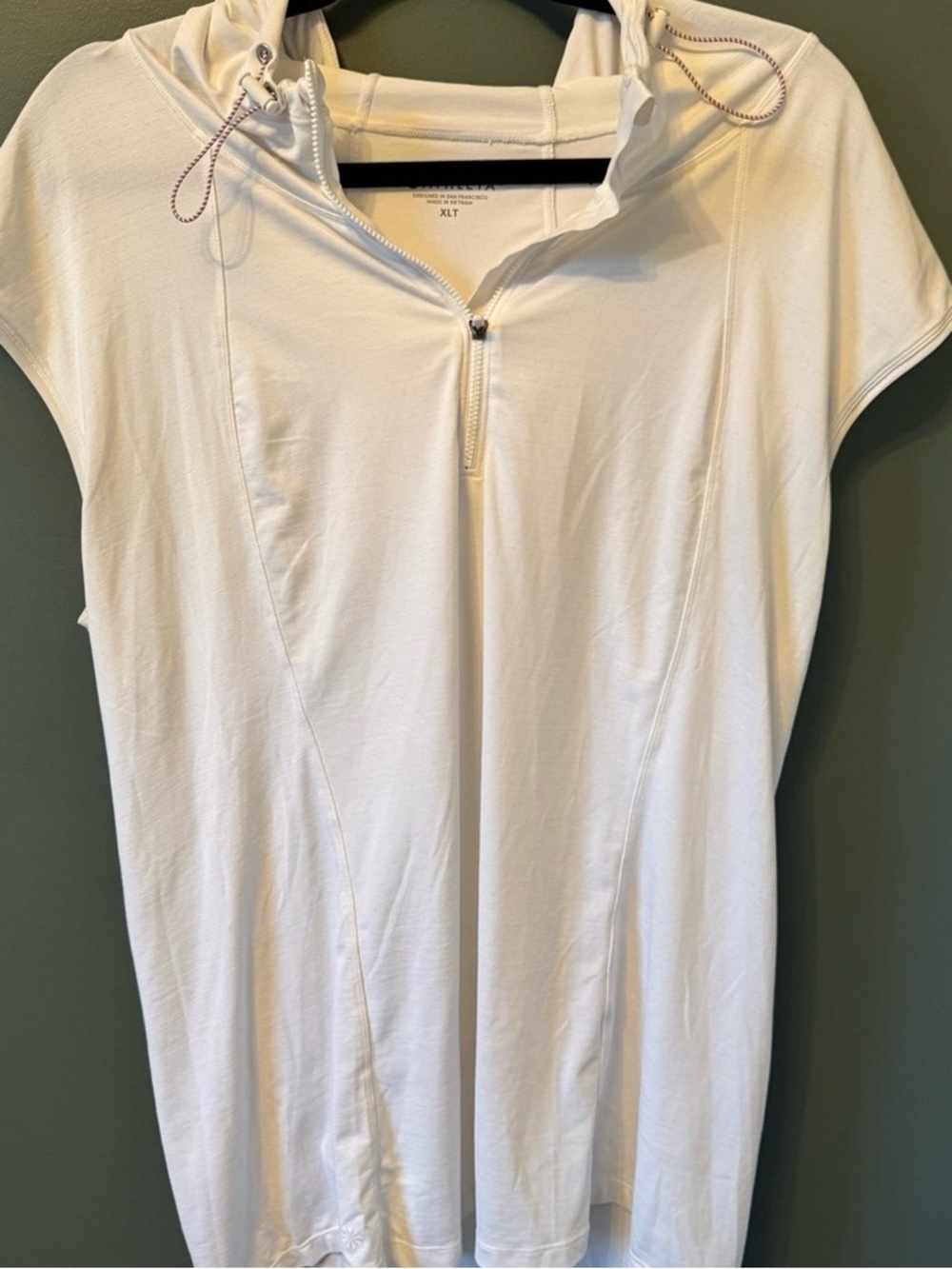 Athleta White Short-Sleeve Hooded Half-Zip Top